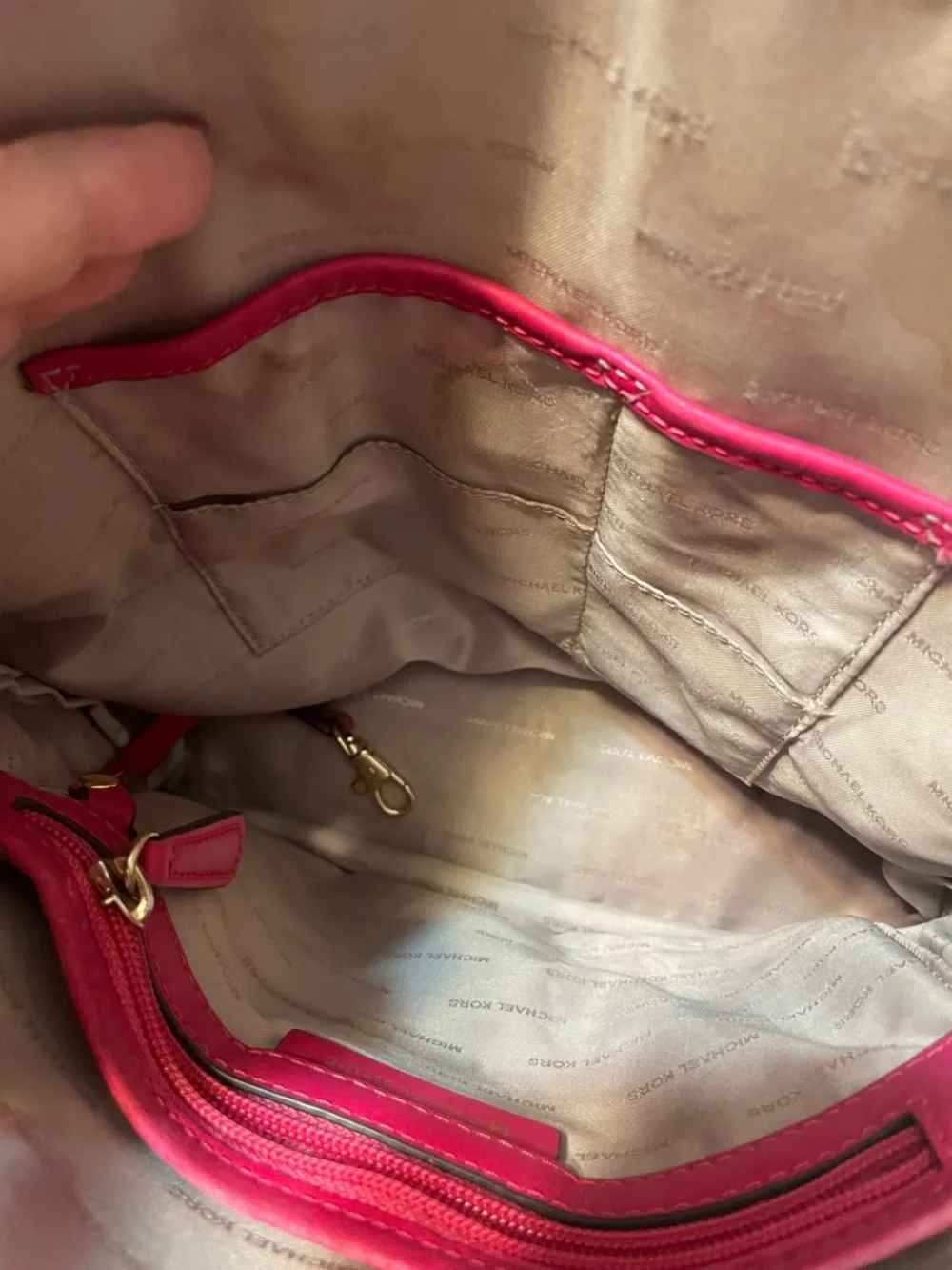 Michael Kors Brown Monogram Backpack with Pink Trim